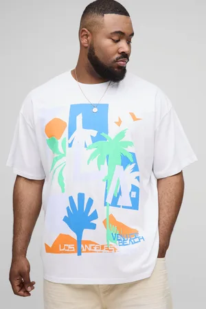 Boohoo Mens Plus Oversized Retro LA Palm Puff Print T-Shirt