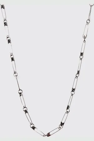 Boohoo Mens Safety Pin Chain Necklace In Gunmetal