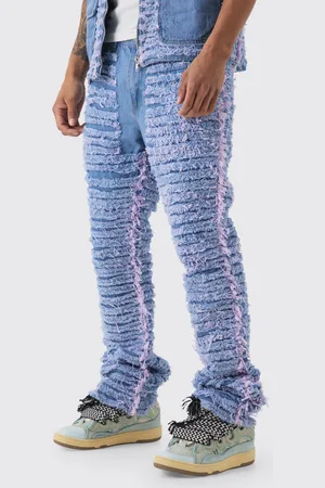 Boohoo Mens Slim Rigid Flare All Over Distressed Jeans In