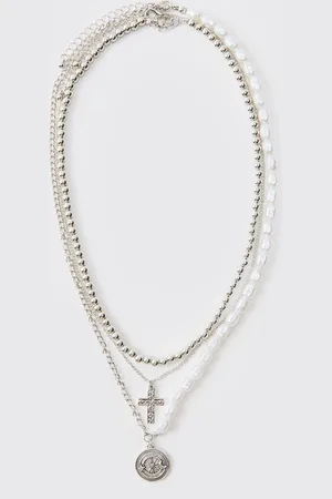 Boohoo Mens Layered Pearl Necklace With Pendants