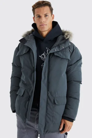 Boohoo Mens Tall Faux Fur Hooded Arctic Parka Jacket in