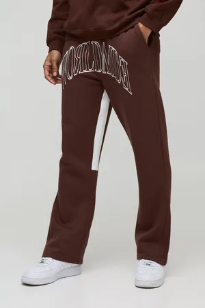 Boohoo Mens Regular Fit Worldwide Embroidered Contrast Stitch Gusset Jogger