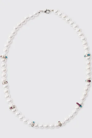 Boohoo Mens Iced Pearl Necklace In