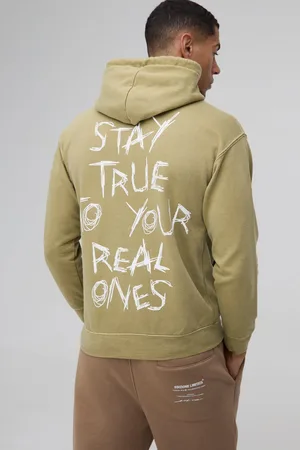 Boohoo Mens Regular Fit Washed Stay True Text Graphic Hoodie