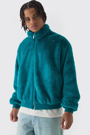 Boohoo Mens Faux Fur Funnel Neck Bomber Jacket In