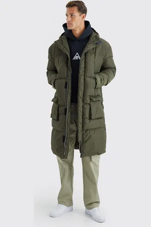 Boohoo Mens Tall 4 Pocket Longline Hooded Puffer Jacket in