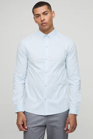 Boohoo Mens Slim Fit Basic Long Sleeve Collared Shirt