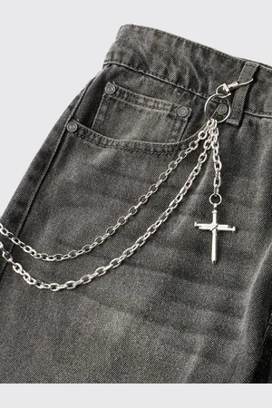 Boohoo Mens Layered Cross Jean Chain