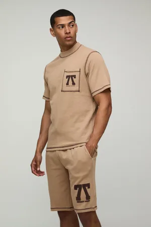 Boohoo Mens Regular Fit Waffle Printed T-Shirt And Short Set