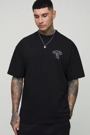 Boohoo Mens Tall Oversized Extended Neck Embroidered Rio De Janeiro Embroidered T-Shirt