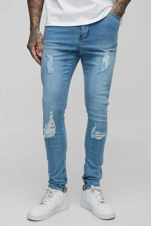 Boohoo Mens Tall Ripped Zip Hem Super Skinny Jeans