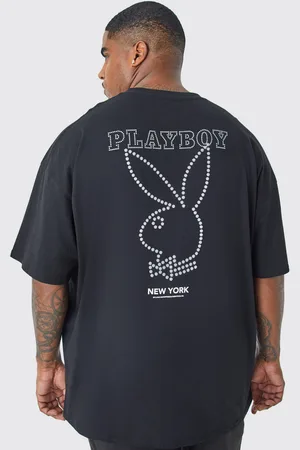 Boohoo Mens Plus Playboy Rhinestone License T-shirt