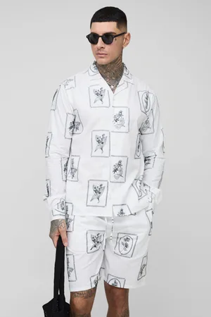 Boohoo Mens Tall Regular Fit Embroidered Poplin Revere Shirt & Relaxed Short Set