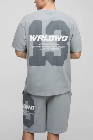 Boohoo Mens Oversized Waffle 13 Printed T-Shirt And Short Set