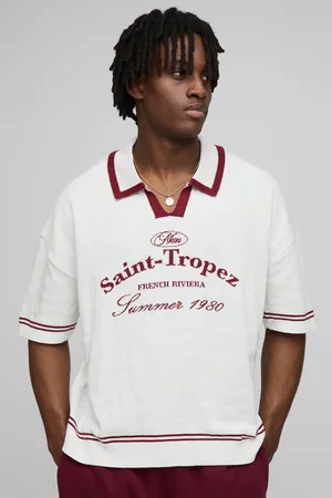 Boohoo Mens Boxy V Neck Saint Tropez Knitted Polo
