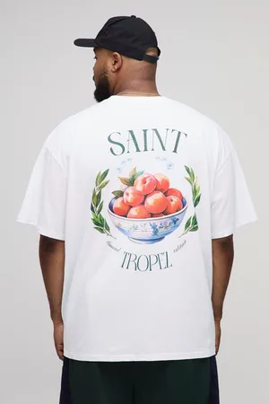 Boohoo Mens Plus Oversized Saint Tropez Fruit Bowl Print T-Shirt