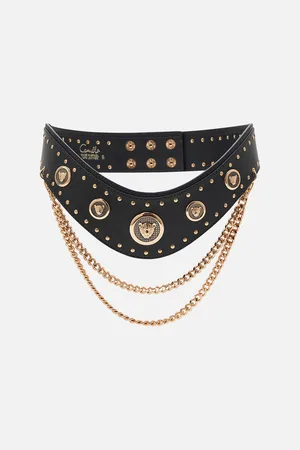 Camilla Belt with Leopard Hardware and Chains Solid , M