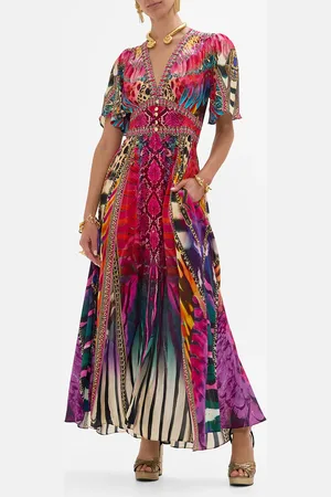 Camilla Shaped Waistband Dress with Flutter Sleeves Sahara Supernatural, S