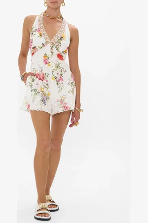 Camilla Button Front Halter Playsuit Egyptian Rose, S