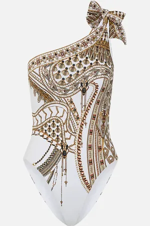 Camilla One Shoulder Tie One Piece with Trim Goddess Energy, M