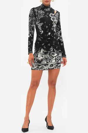 Camilla Draped Asymmetric Mini Jersey Dress Tales of Tattoo, S