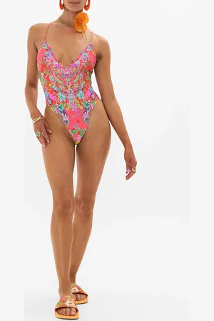 Camilla V Neck One Piece with Multiclr Stitch Windmills and Wildflowers, S