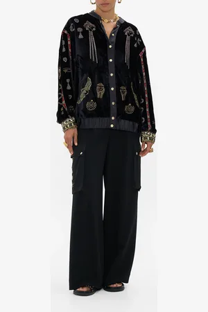 Camilla Velvet Longline Varsity Jacket Cat Worship, S