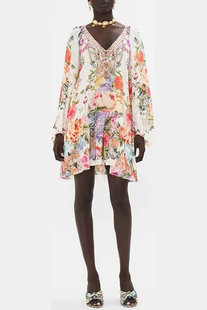 Camilla V Neck Dress with Blouson Sleeve Sew Yesterday, XS