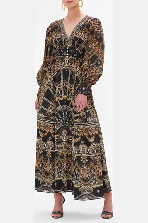 Camilla Shaped Waistband Dress with Gathered Sleeves Masked at Moonlight, XXS