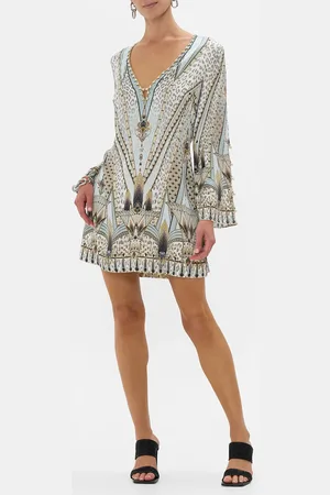 Camilla Long Sleeve Deep V Short Dress Sahara Starlet, L