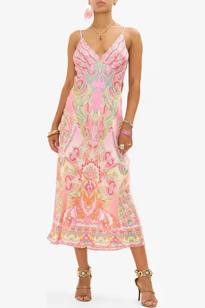 Camilla V Neck Bias Slip Tea with Tuschinski, L
