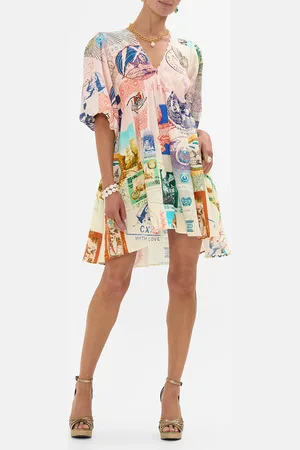 Camilla V Neck Puff Sleeve Short Dress Haute Passport, XXS