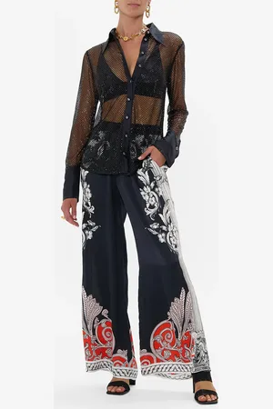 Camilla Crystal Mesh Shirt with Silk Contrast Mark of Medusa, XL