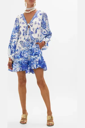 Camilla Short Tie Front Blouson Dress Immortal Ink, XL