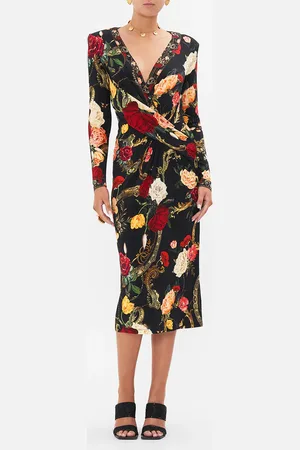 Camilla V-Neck Midi Cross Front Dress Magic in the Manuscripts, S