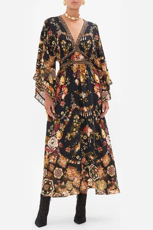 Camilla Waisted Dress with Kimono Sleeve Stitched in Time, S