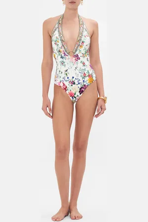 Camilla Ring Detail Plunge V One Piece Plumes and Parterres, S
