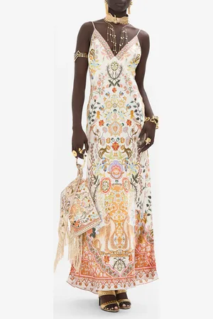 Camilla V Neck Long Bias Slip Dress with Train in Honour of Heirlooms, S