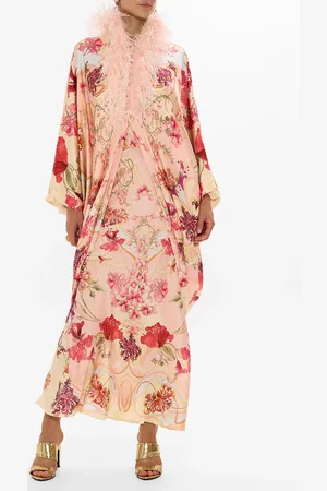 Camilla Draped Back Layer with Feather Collar Blossoms and Brushstrokes, O/S