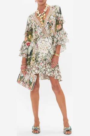 Camilla Short Wrap Dress with Ruffles Renaissance Romance, L