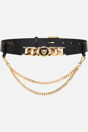Camilla Leopard Button Belt with Chain Solid Black, M