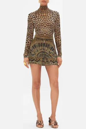 Camilla Crystal Fringe Mini Skirt Masked at Moonlight, M