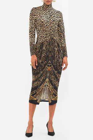 Camilla Turtle Neck Midi Gathered Jersey Dress Amsterglam, L
