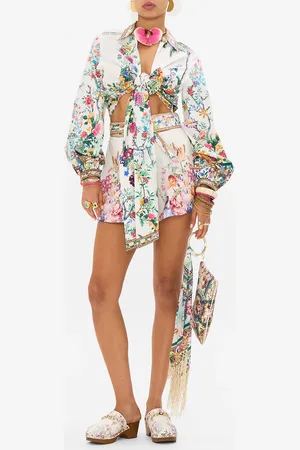Camilla Cropped Wrap Shirt with Lace Trim at Yoke Plumes and Parterres, L