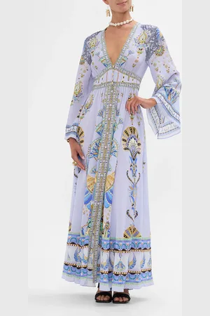 Camilla Kimono Sleeve Dress with Shirring Detail Under Scarab Skies, XS