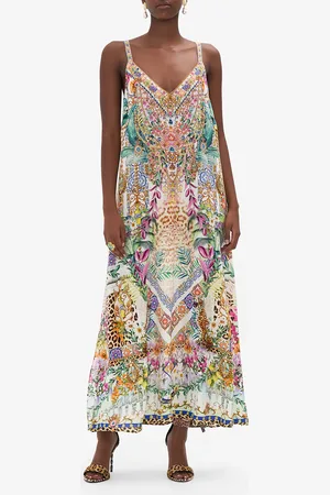 Camilla V Neck Midi Slip Dress Flowers of Neptune, S