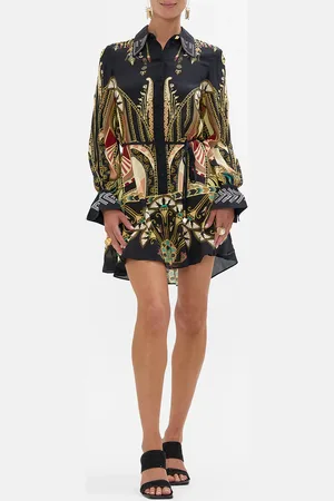 Camilla Shift Shirt Dress with Gilded Mesh Cuff they Called Her Nefertari, S