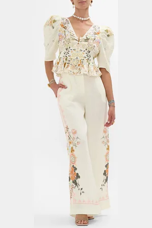 Camilla Embroidered Wide Leg Waisted Pant in Honour of Heirlooms, XL