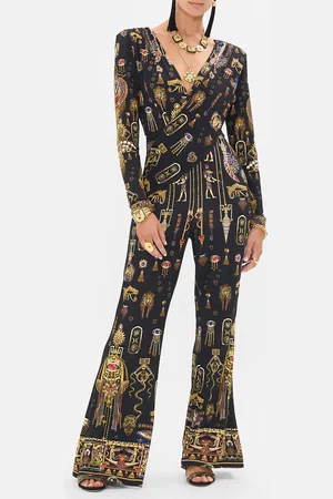 Camilla Draped V Neck Jersey Flared Jumpsuit Cartouche Kingdom, L