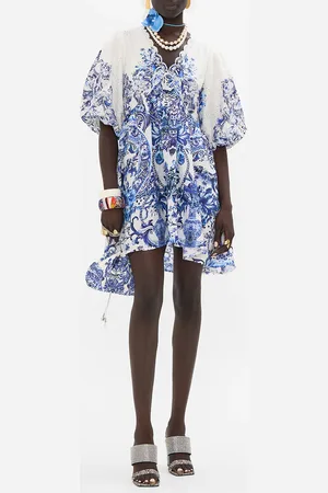Camilla Puff Sleeve Short Dress with Broderie Detail Glaze and Graze, S